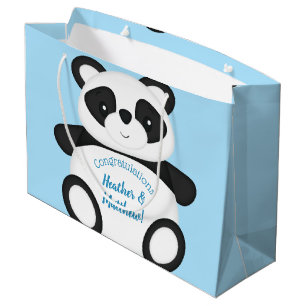 Sacola Para Presentes Grande Chá de fraldas do Urso Panda Azul