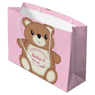 Sacola Para Presentes Grande Chá de fraldas do Urso Rosa