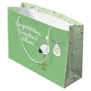 Sacola Para Presentes Grande Chá de fraldas Flamingo Cute Tropical