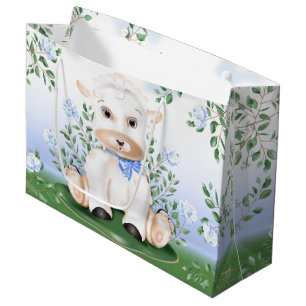 Sacola Para Presentes Grande Chá de fraldas Floral Blue Lamb