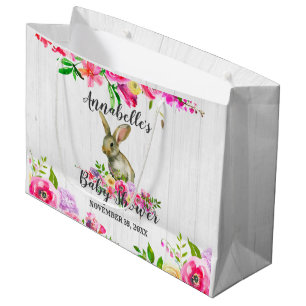Sacola Para Presentes Grande Chá de fraldas Floral Bonito do Coelho da Madeira
