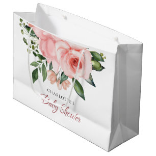 Sacola Para Presentes Grande Chá de fraldas Floral Floral de Cor Rosa Cor-de-Ro