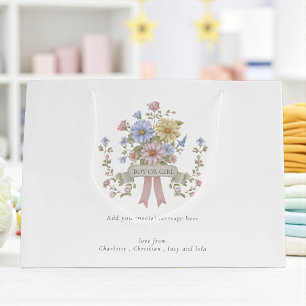 Sacola Para Presentes Grande chá de fraldas floral pastel elegante