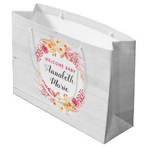 Sacola Para Presentes Grande Chá de fraldas floral rústico do chique bem-vind