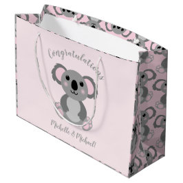 Sacola Para Presentes Grande Chá de fraldas Rosa Koala Bear