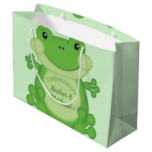 Sacola Para Presentes Grande Chá de fraldas sapo verde