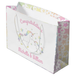 Sacola Para Presentes Grande Chá de fraldas Unicorn Rainbow Pastel