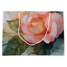 Sacola Para Presentes Grande Chá de Noiva com Rosas e Flores de Pêssego