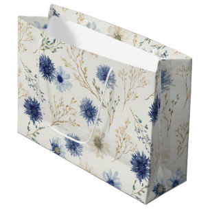 Sacola Para Presentes Grande Chá de Noiva Floral Azul Branco