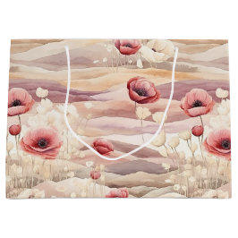 Sacola Para Presentes Grande Chá de Noiva Floral Bege Burgundy