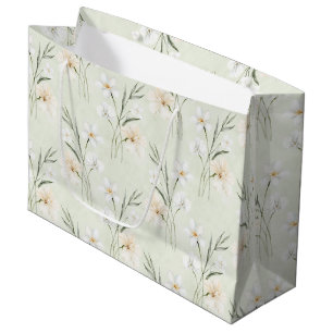 Sacola Para Presentes Grande Chá de Noiva Floral de Hibisco Creme Branco Menta