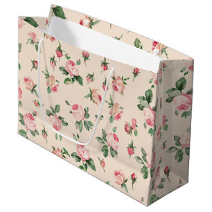 Sacola Para Presentes Grande Chá de Noiva Floral de Rosas Rosa Bonito