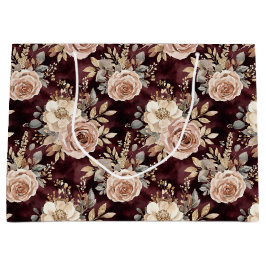 Sacola Para Presentes Grande Chá de Noiva Floral Rosa Bege Borgonha