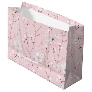 Sacola Para Presentes Grande Chá de Noiva Floral Rosa Branco Bonito