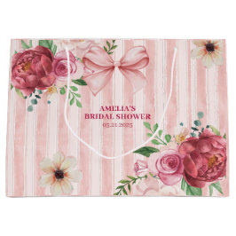 Sacola Para Presentes Grande Chá de noiva vintage floral coquette laço rosa