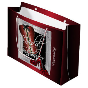 Sacola Para Presentes Grande Chá de panela de Lingerie brilhante Vermelho esc