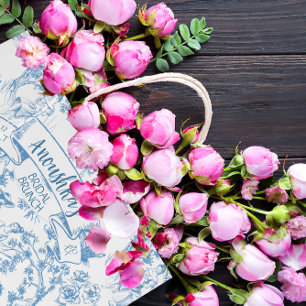 Sacola Para Presentes Grande Chá de panela de Toile de Jouy Azul e Branco