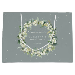 Sacola Para Presentes Grande Chá de panela Elegante de Morango Verde+Eucalyptus
