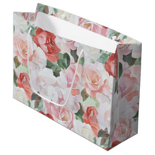Sacola Para Presentes Grande Chá de panela Floral de Rosas Brancas Vermelhas Ro