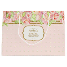 Sacola Para Presentes Grande Chá de panela Gift Bag Watercolor Rose Bouquet