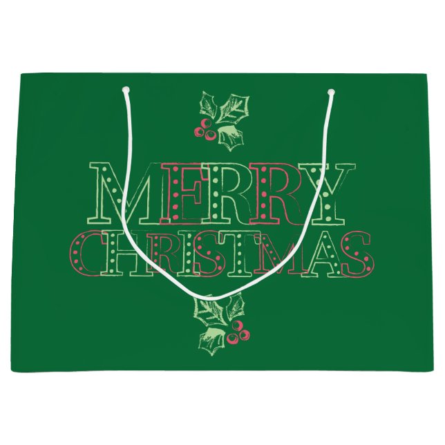 Sacola Para Presentes Grande Chalk Mistletoe Pattern (Frente)