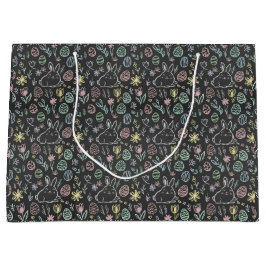 Sacola Para Presentes Grande Chalkboard Easter Bunny Doodle Pattern Wrapping 
