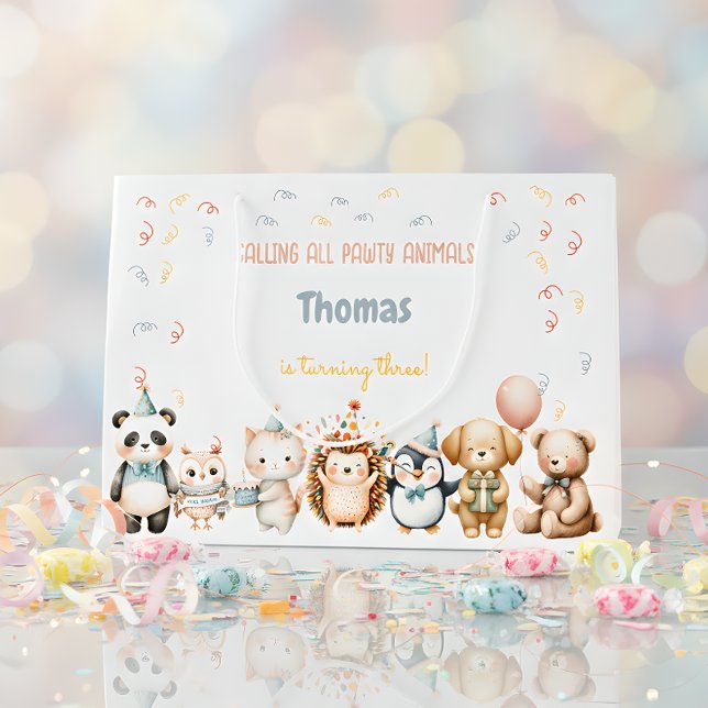 Sacola Para Presentes Grande Chamando todos os animais de festa de aniversário (Criador carregado)