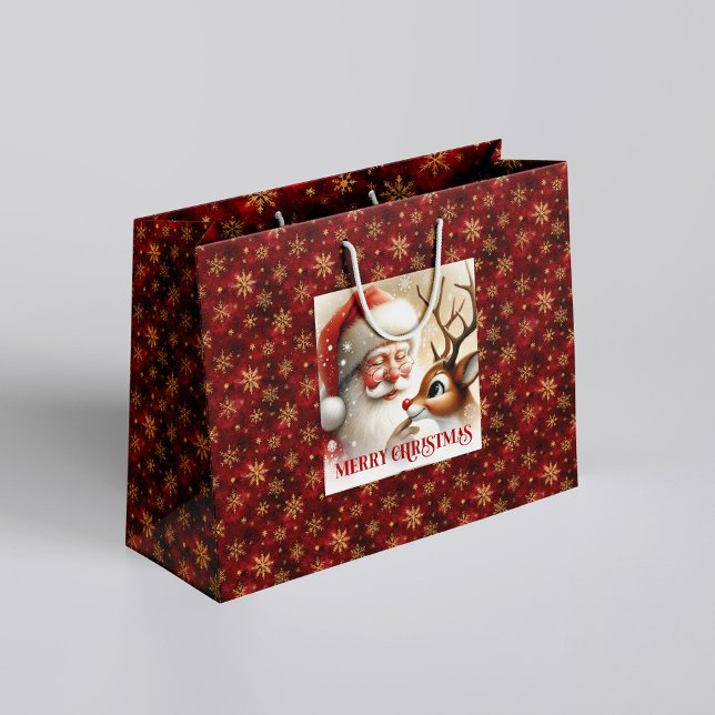 Sacola Para Presentes Grande Charming Santa and Red Nose Rudolph Gift Bag (Charming Santa and Red Nose Rudolph Gift Bag)