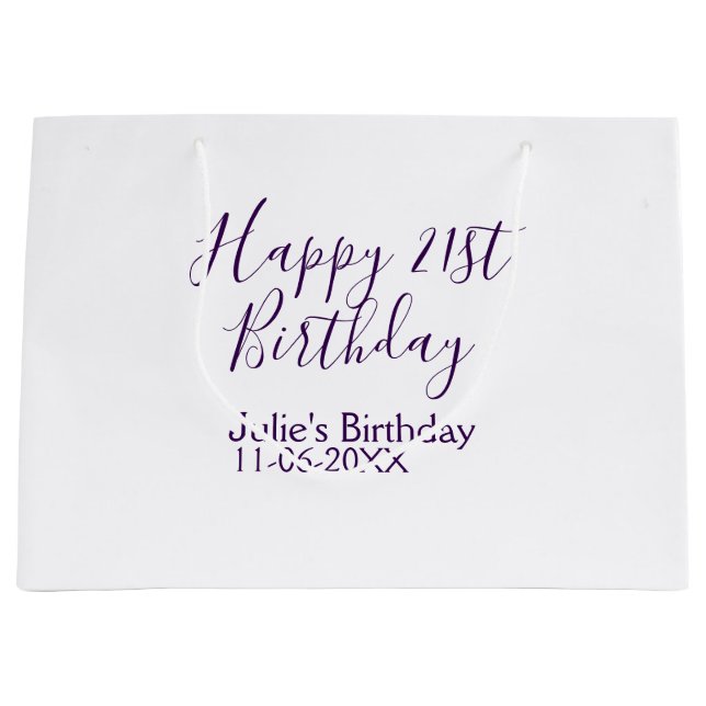 Sacola Para Presentes Grande Chaveiro de data de aniversário de 21 anos feliz r (Frente)