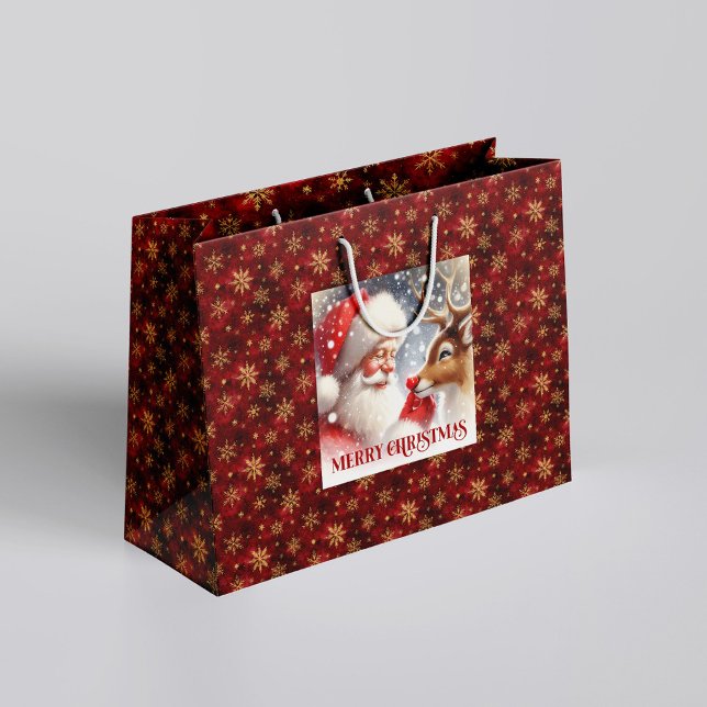 Sacola Para Presentes Grande Cheerful Classic Santa and Red Nose Rudolph Bag (Cheerful Classic Santa and Red Nose Rudolph Bag)
