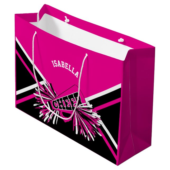 Sacola Para Presentes Grande Cheerleader 📣 - Rosa, Branco e Preto - (Frente inclinada)