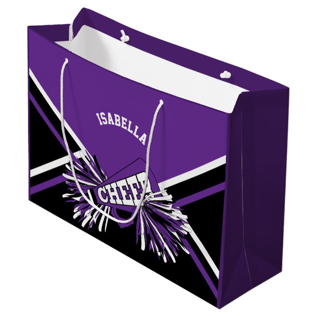 Sacola Para Presentes Grande Cheerleader 📣 - Roxo, Branco e Preto - (Frente inclinada)
