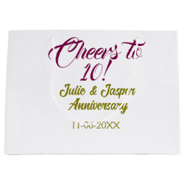 Sacola Para Presentes Grande Cheers to 10th wedding anniversary mauve golden na