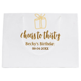 Sacola Para Presentes Grande Cheers to thirty yellow brown birthday pastel gift