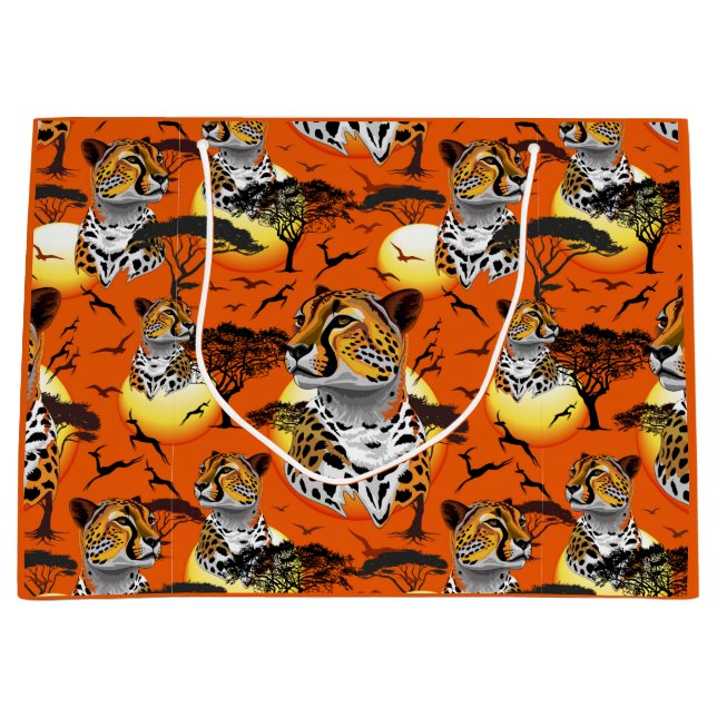 Sacola Para Presentes Grande Cheetah African Feline Wild Animal (Frente)