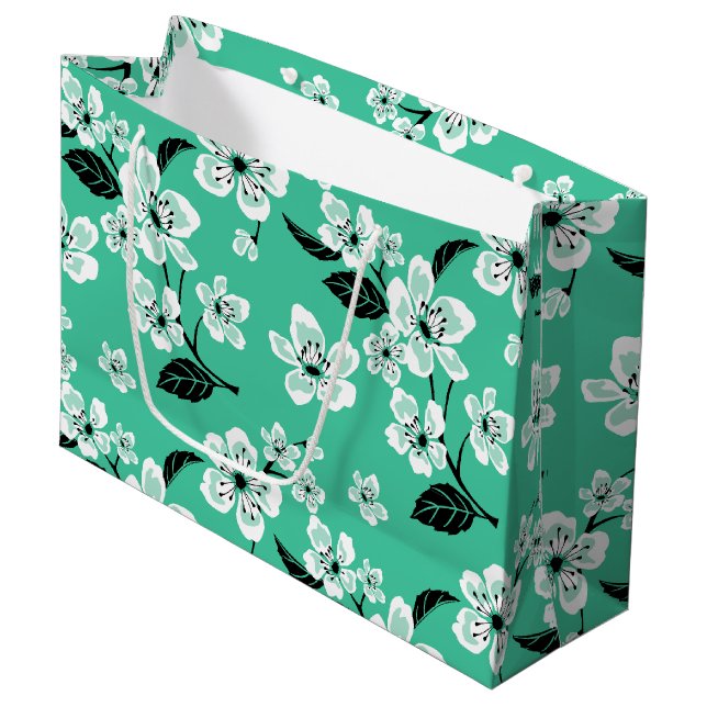 Sacola Para Presentes Grande CHERRY BLOSSOM - SAKURA (MINT) Gift Bag (Frente inclinada)