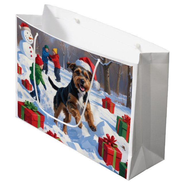 Sacola Para Presentes Grande Chesapeake Bay Retriever Snow com Chapéu de Natal (Frente inclinada)