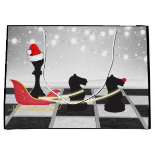 Sacola Para Presentes Grande Chess Santa Claus e Reindeer Natal