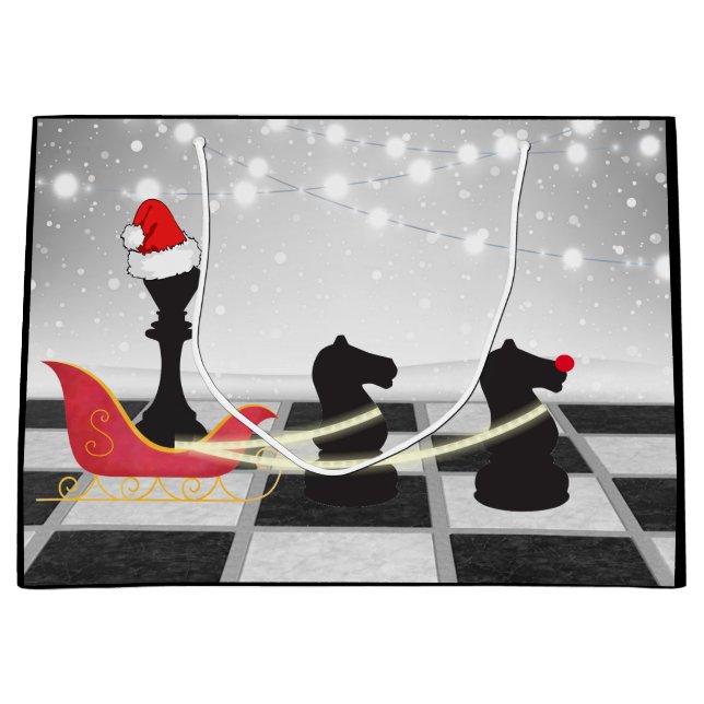 Sacola Para Presentes Grande Chess Santa Claus e Reindeer Natal (Frente)