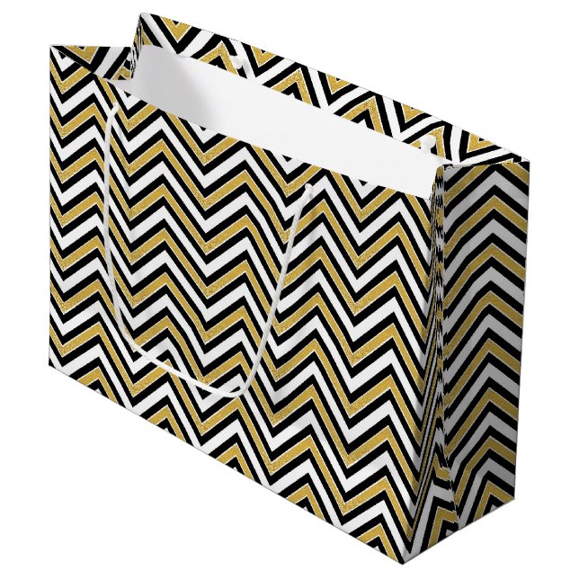 Sacola Para Presentes Grande Chevron Dourado  (Frente inclinada)