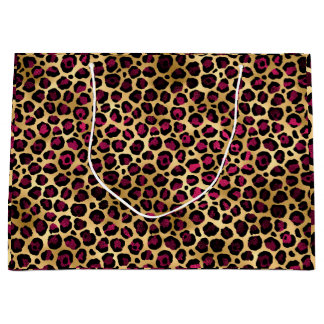 Sacola Para Presentes Grande Chic Burgundy Dourada Cheetah