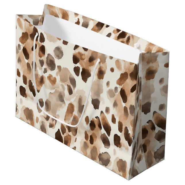 Sacola Para Presentes Grande Chic Cream Brown Leopard Animal Birday (Frente inclinada)