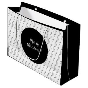 Sacola Para Presentes Grande Chic Houndstooth Musical Notes Feliz Natal
