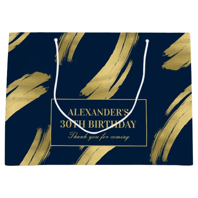 Sacola Para Presentes Grande Chic Navy and Gold Foil Birthday Large Gift Bag (Frente)