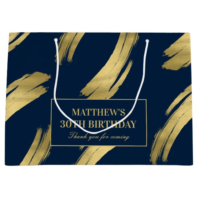 Sacola Para Presentes Grande Chic Navy Gold Foil Birthday Large Gift Bag (Frente)