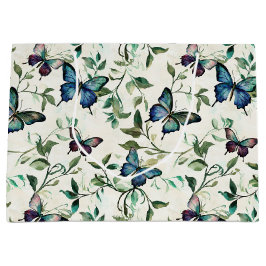 Sacola Para Presentes Grande Chic Romântico Borboletas Azuis Chá de Noiva