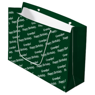 Sacola Para Presentes Grande Chic Script Branco Feliz Aniversário, Vô! Verde 