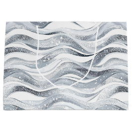 Sacola Para Presentes Grande Chic Silver Glam Abstrato Birthday