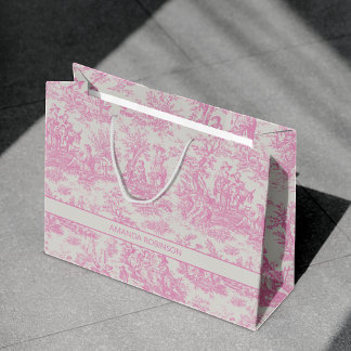 Sacola Para Presentes Grande Chic vintage bebê rosa toile de jouy