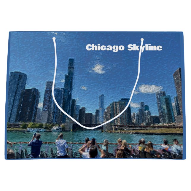 Sacola Para Presentes Grande Chicago, Illinois Abstrato Skyline (Frente)
